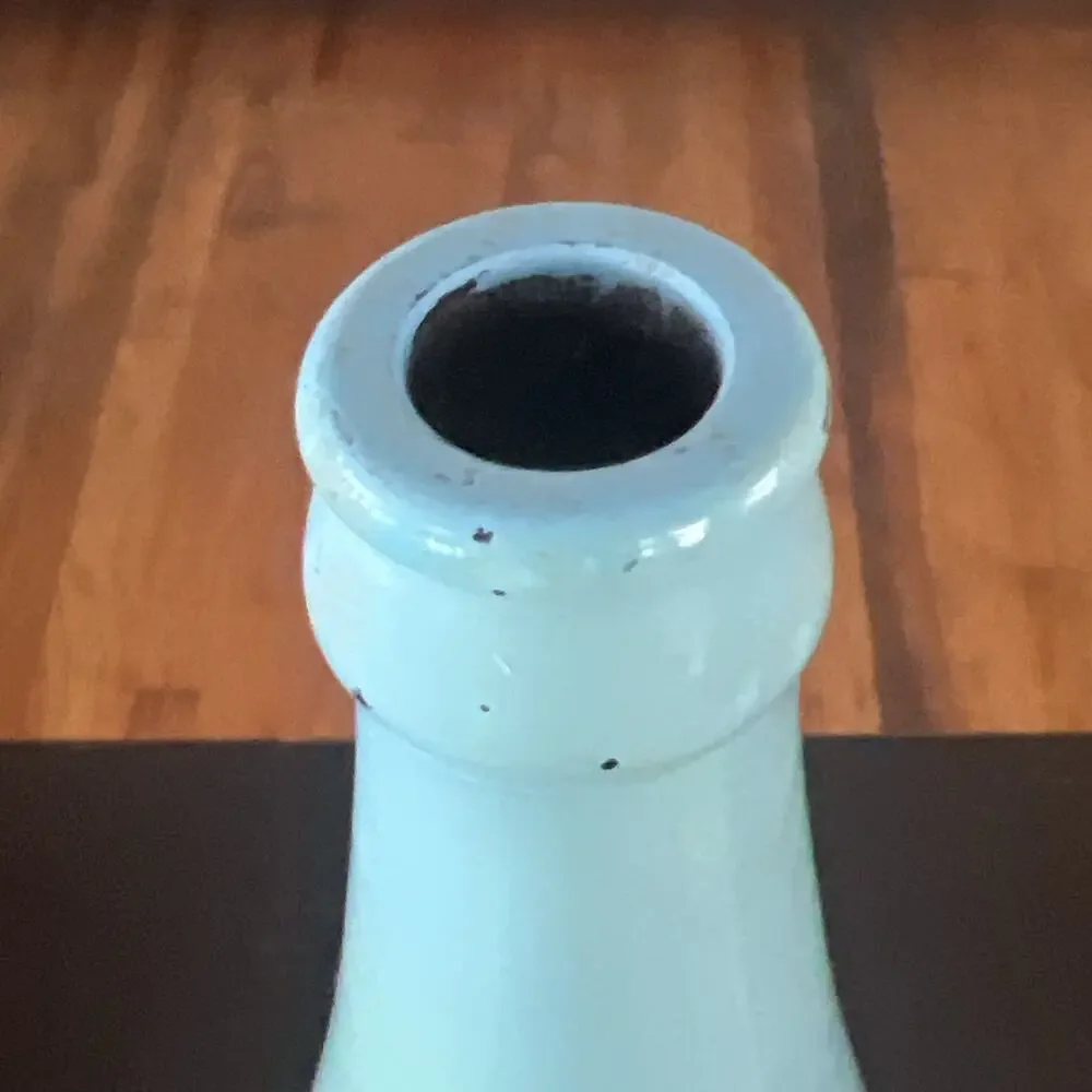 Hand Painted Glass Decorative Bottle Landscape Design Light Blue Green Bohemian